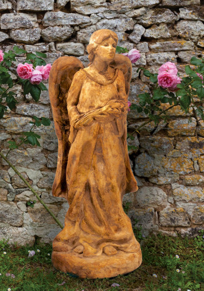 Garden Angel Small Sculpture Hold Flowers Tribute Lawn Decorative